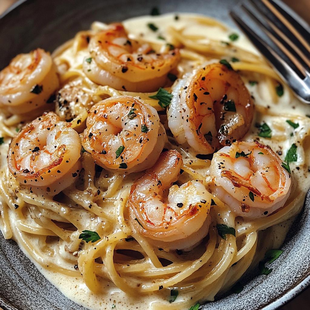 Cremige Knoblauch-Garnelen-Pasta