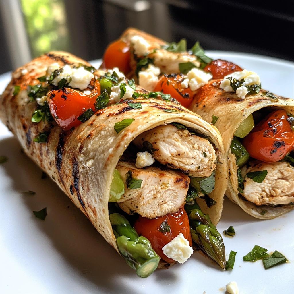 Bruschetta-Hähnchen-Wraps mit gegrilltem Spargel