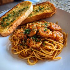 Leckere Cajun-Garnelen-Pasta mit Knoblauchbrot in 25 Min