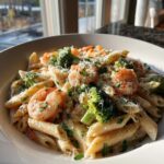 Cremige Pasta mit Garnelen und Brokkoli