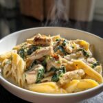 Cremige Pasta mit Hähnchen und Spinat in Parmesan-Soße