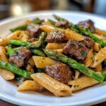 Cremige Rindfleischpasta mit gegrilltem Spargel