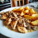 Cremiges Pilz-Hähnchen mit knusprigen Kartoffeln