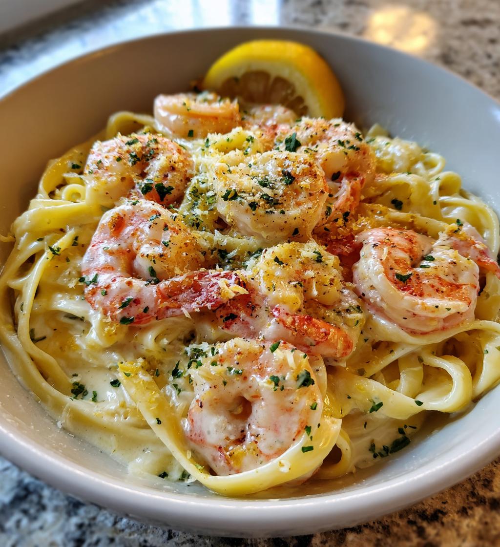 Garnelen-Alfredo-Pasta mit Zitronensauce