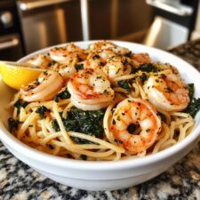 25 Minuten Garnelen-Pasta mit Spinat und Zitrone genießen