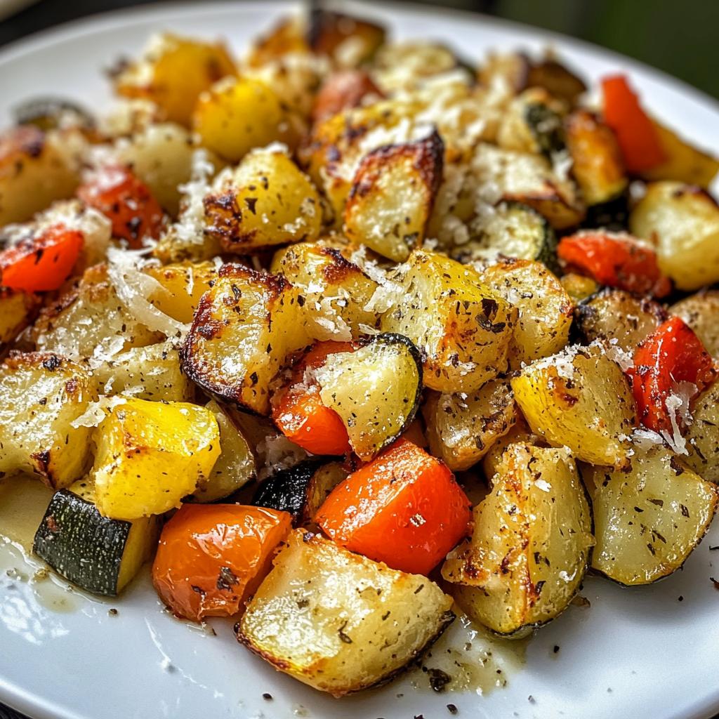 Gebratenes Gemüse mit Parmesan und Ofenkartoffeln