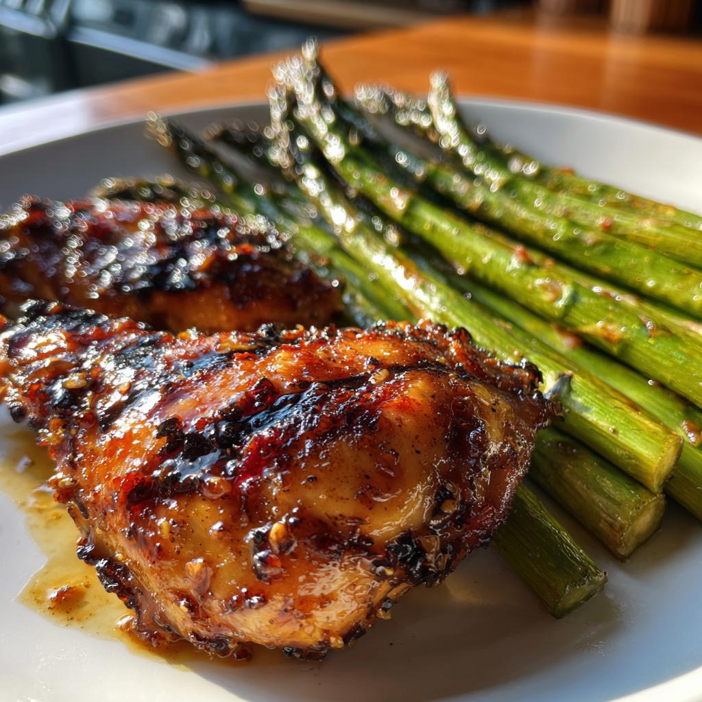 Hawaiianisches Huli Huli Chicken mit geröstetem Spargel