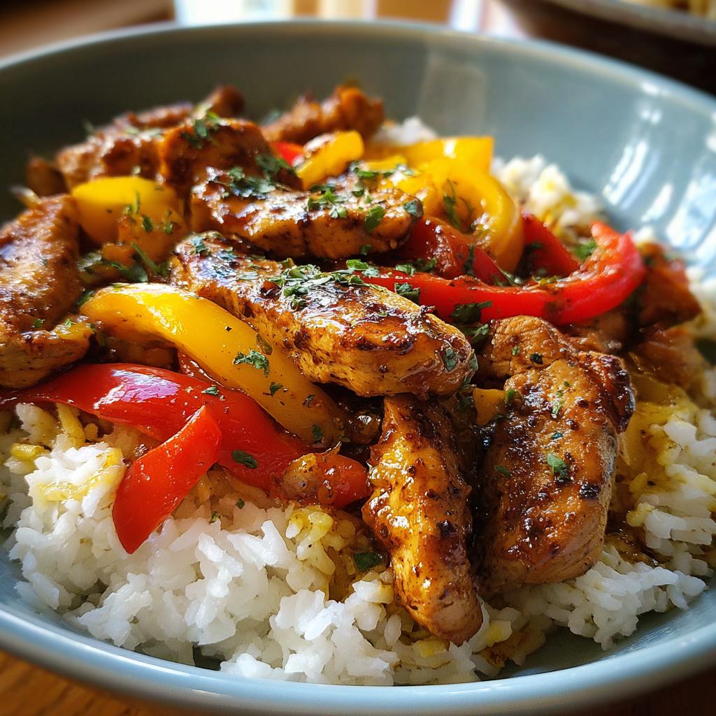 Hähnchen-Paprika-Pfanne mit Reis