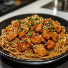 25-minütige klebrige Knoblauch-Hähnchen-Nudeln - unwiderstehlich!