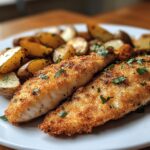 Knusprige Fischfilets aus der Heißluftfritteuse mit Knoblauchkartoffeln