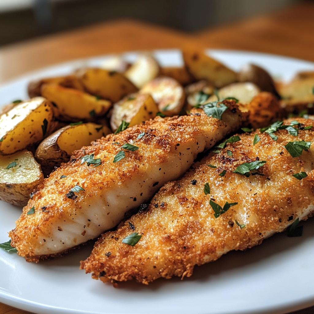 Knusprige Fischfilets aus der Heißluftfritteuse mit Knoblauchkartoffeln