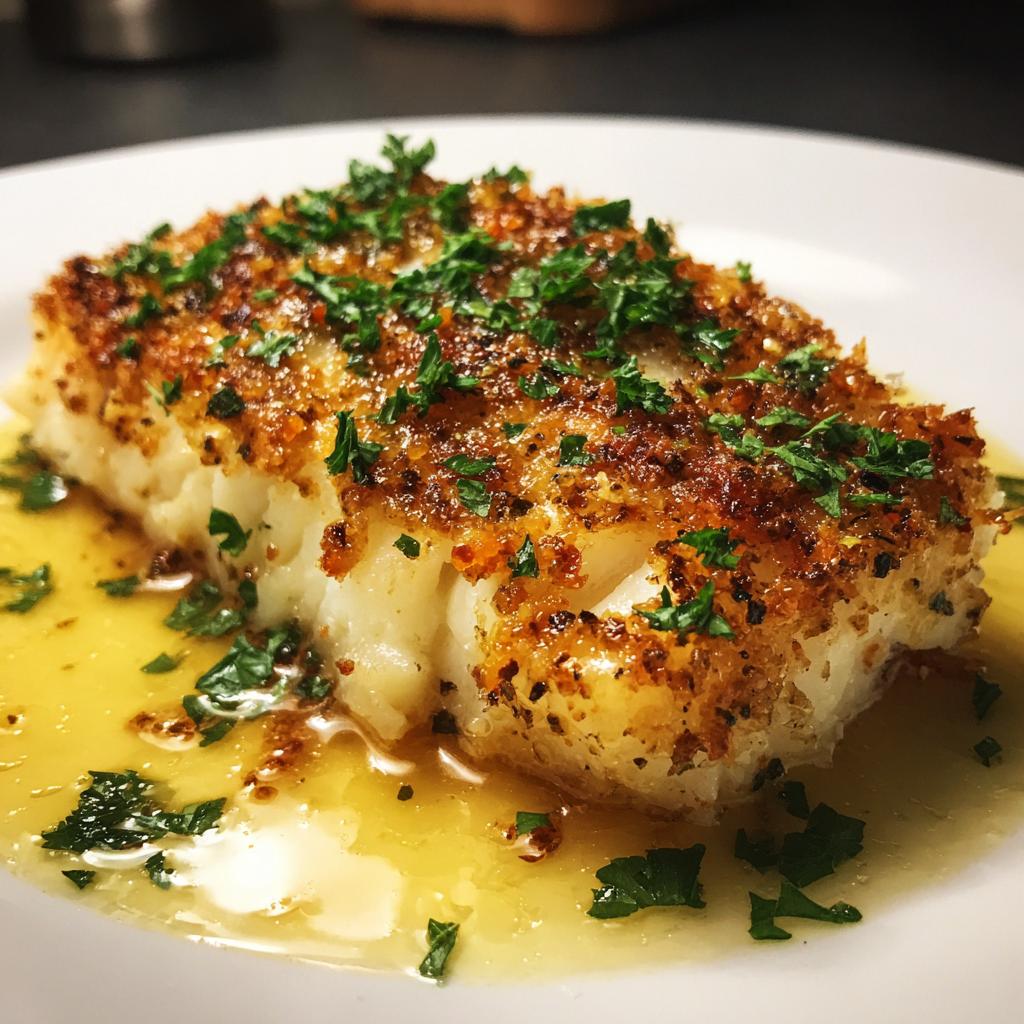 Knuspriger Kabeljau mit Zitronen-Knoblauch-Butter