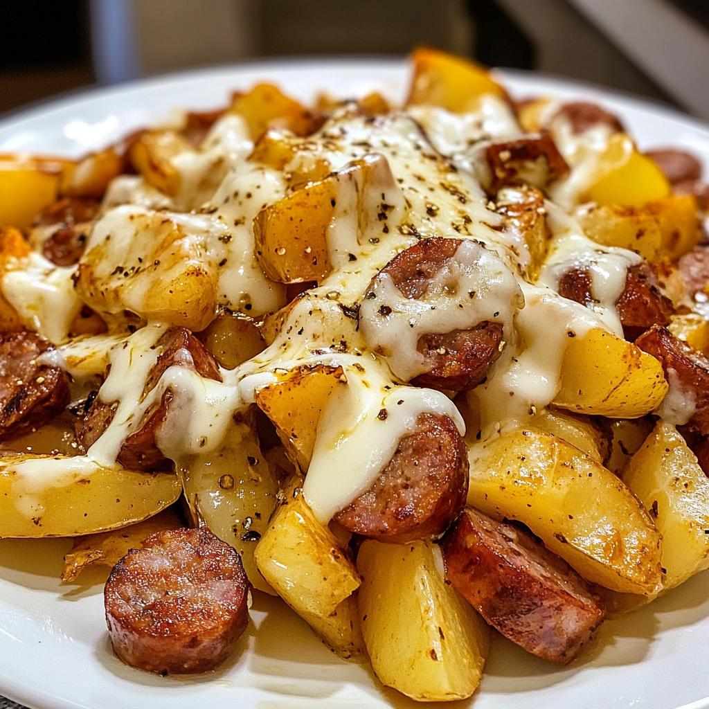 Käse-Ranch-Kartoffeln mit geräucherter Wurst und knusprigen Pommes
