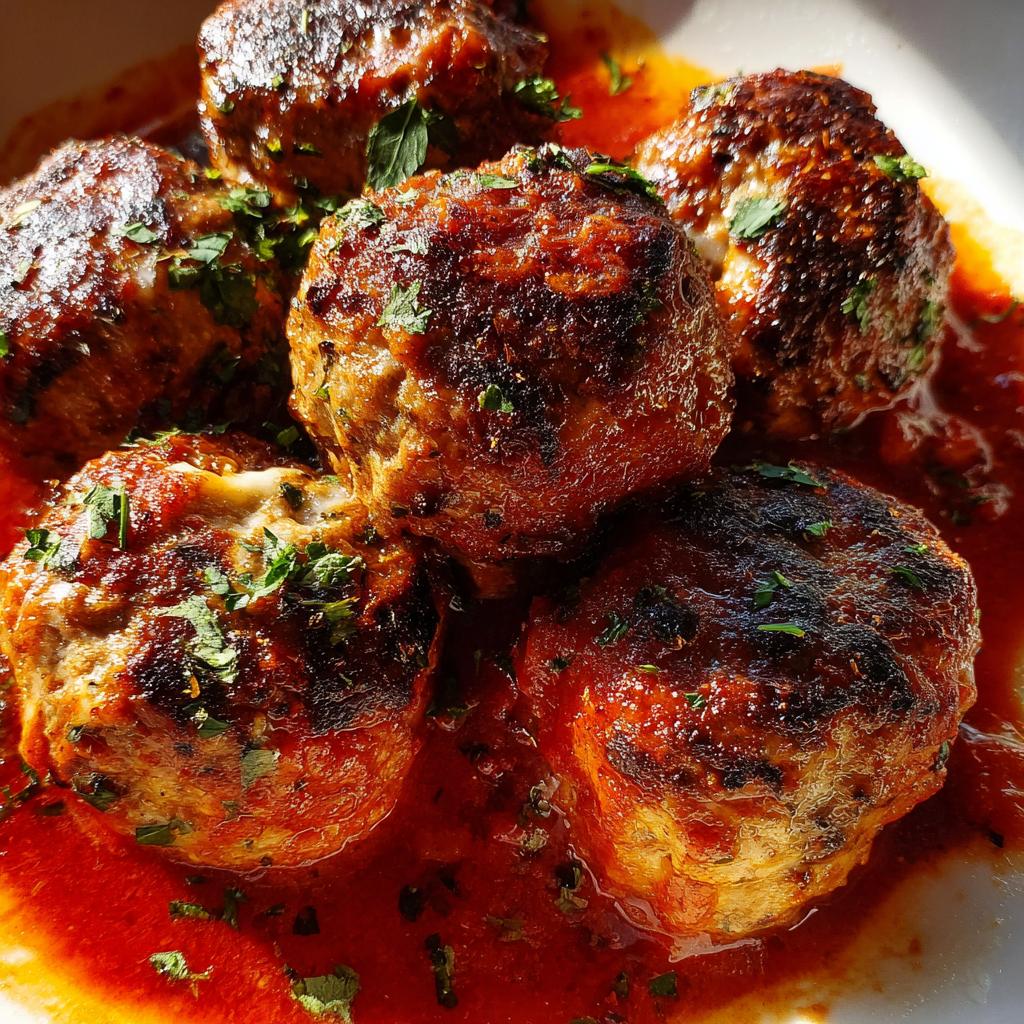 Käsegefüllte Fleischbällchen in Tomatensauce