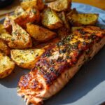 Lachsfilet mit Zitronen-Kräuterbutter und Ofenkartoffeln