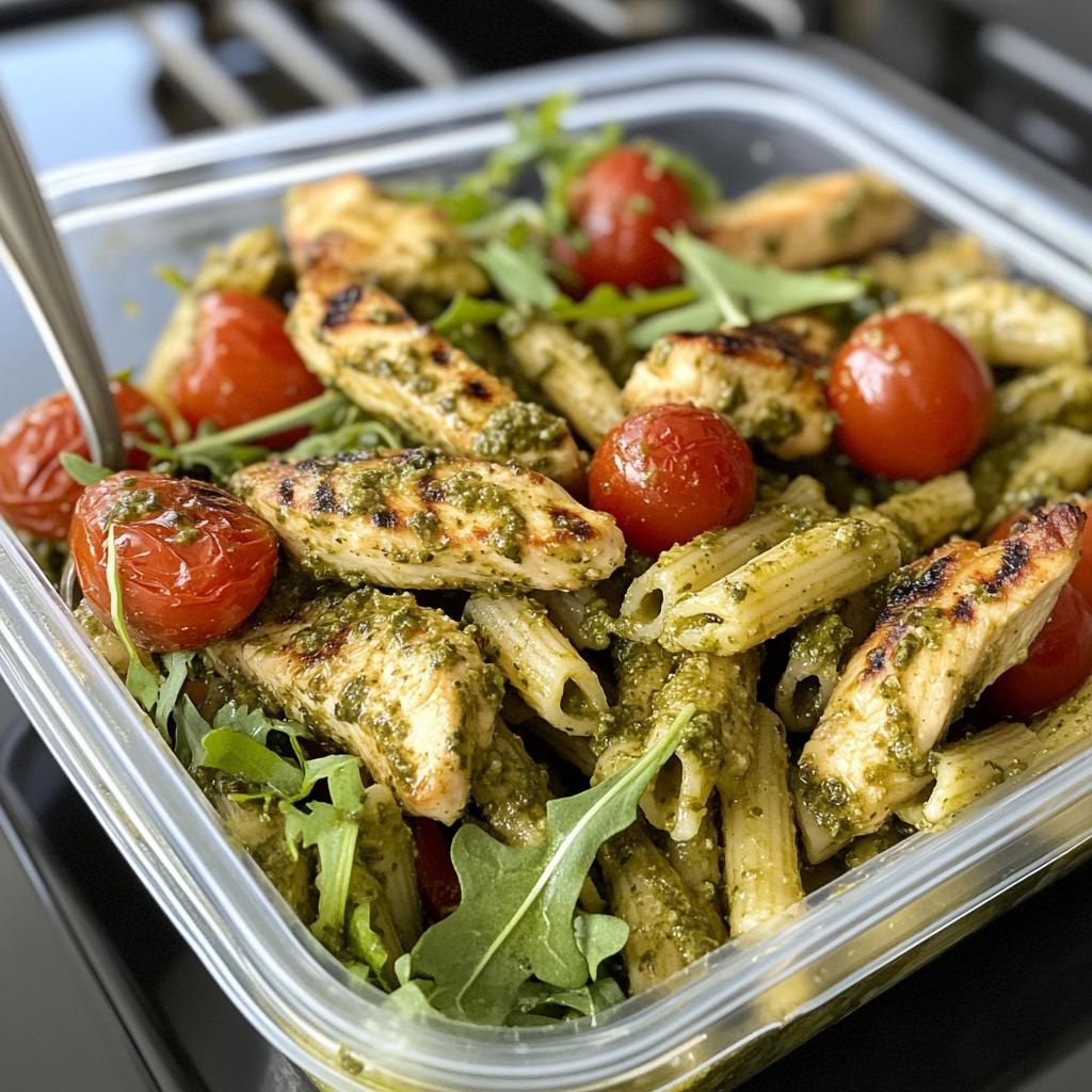 Meal Prep fürs Büro: Hähnchen-Pesto-Nudelsalat