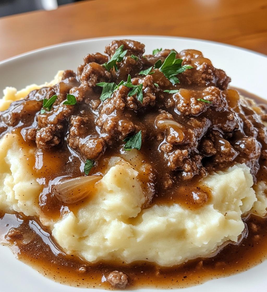Rinderhackfleisch mit Bratensoße und Kartoffelpüree