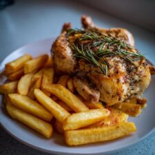 Rosmarin-Apfel-Hähnchen mit knusprigen Pommes in 40 Minuten