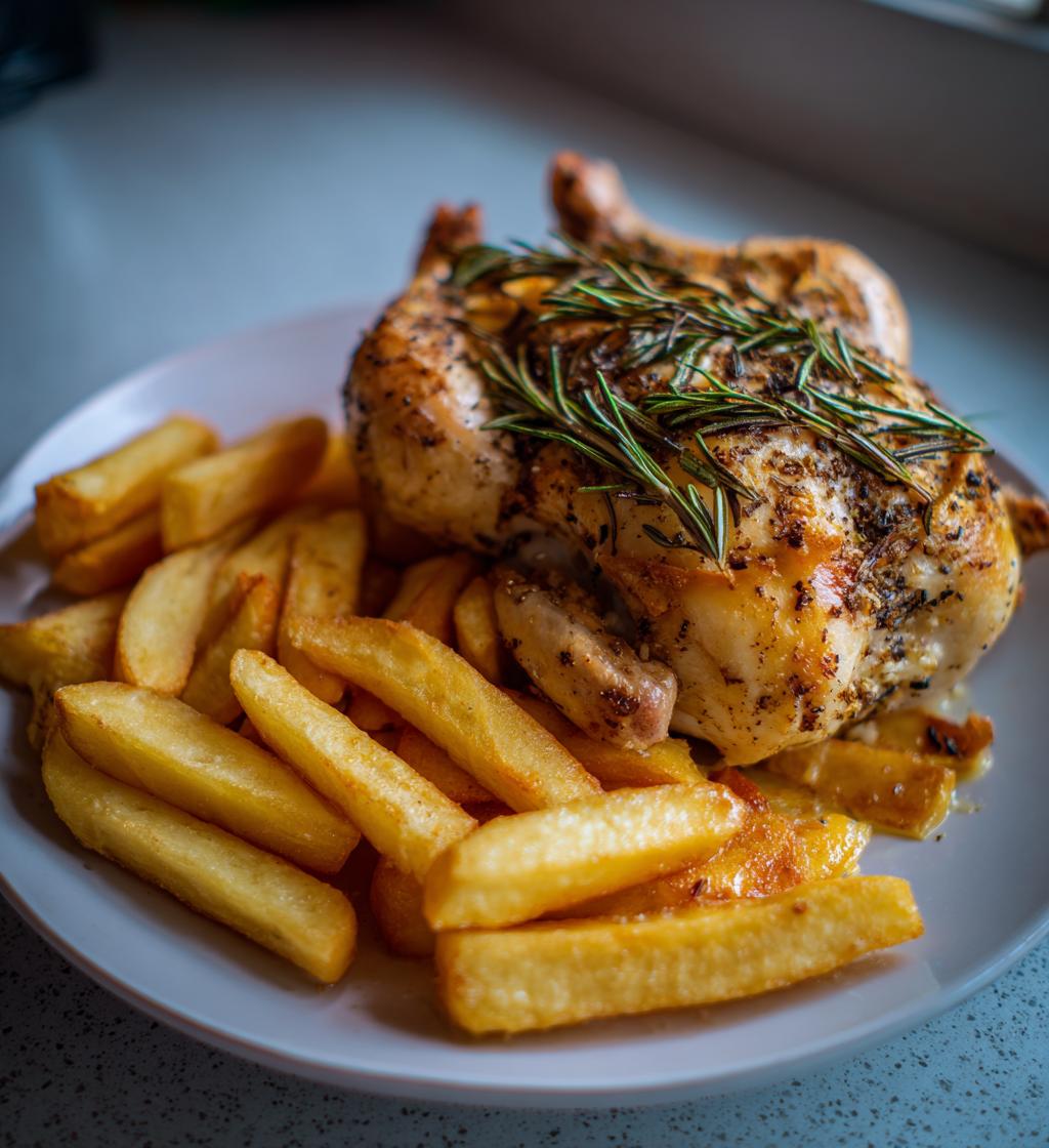 Rosmarin-Apfel-Hähnchen mit knusprigen Pommes