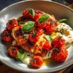 Saftige Hähnchenfilets mit Ofentomaten und cremiger Burrata