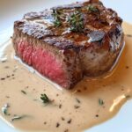 Saftiges Steak mit cremiger Knoblauchsoße