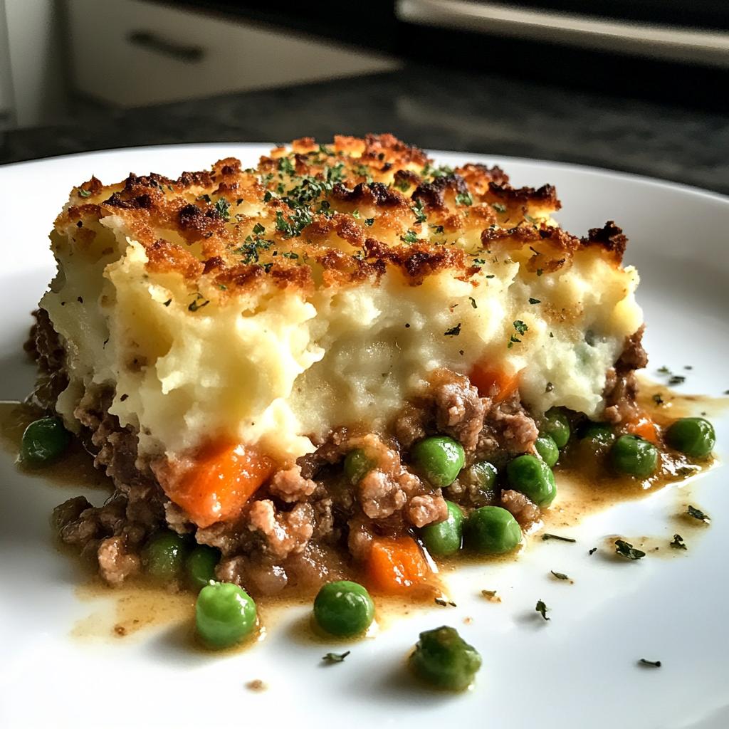 Shepherd’s Pie mit Kartoffelpüree und Erbsen
