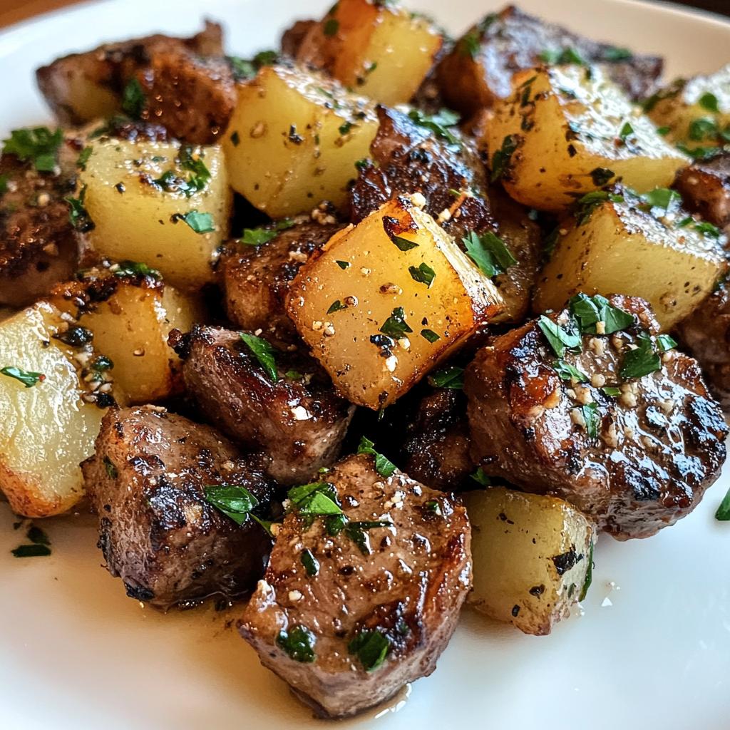 Unwiderstehliche Knoblauchbutter-Steak-Häppchen & Kartoffeln