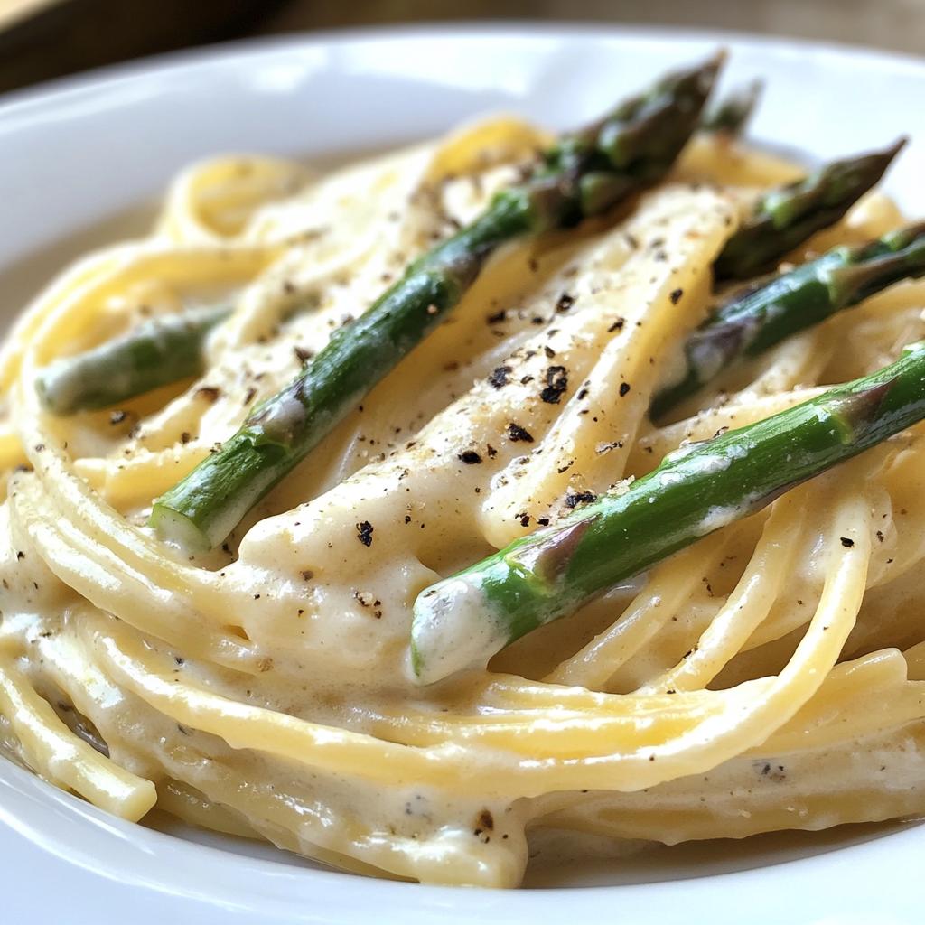 Weiße-Sauce-Pasta mit gegrilltem Spargel