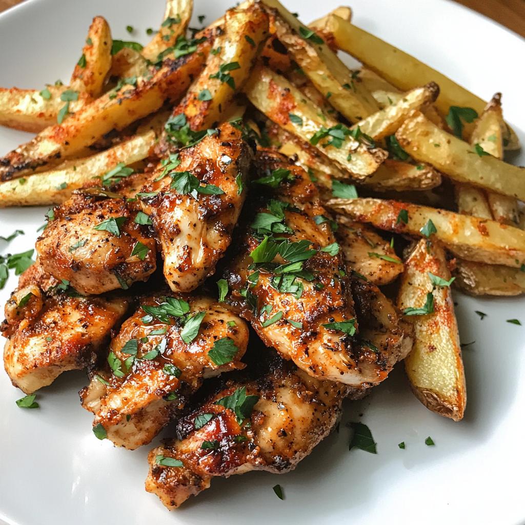 Würzige Cajun-Hähnchenstücke mit Knoblauch-Pommes