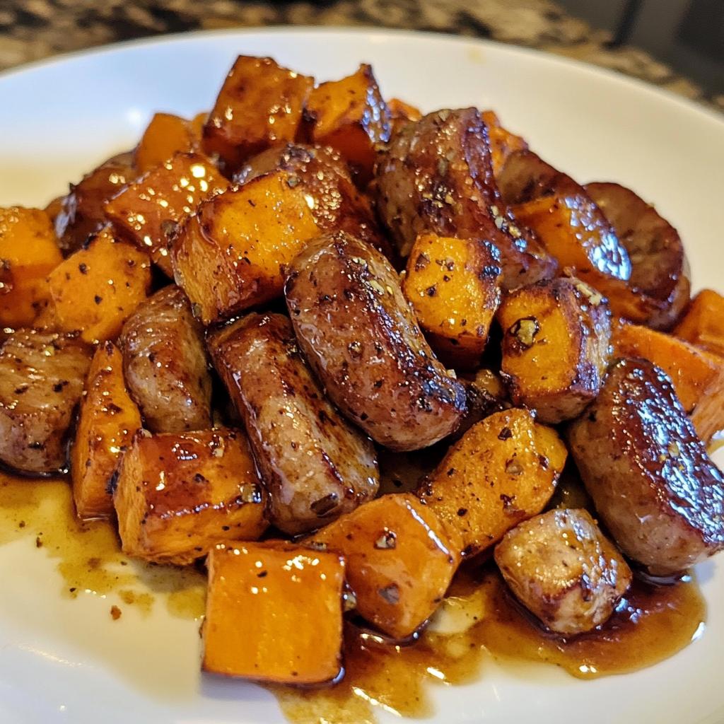 Wurst und Süßkartoffeln mit Honig-Knoblauch-Soße
