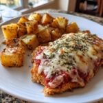 Überbackenes Chicken Parmesan mit goldenen Kartoffelwürfeln