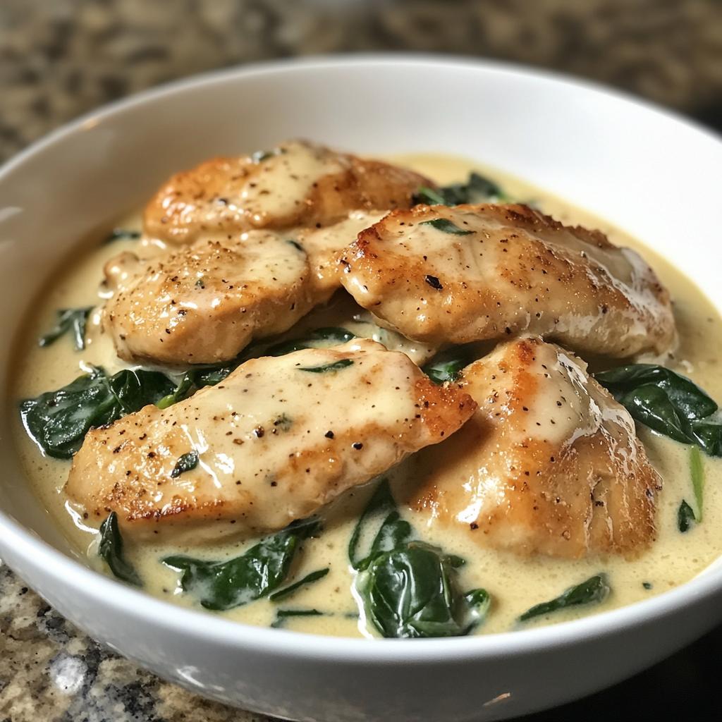 Cremiges Hähnchen mit Spinat
