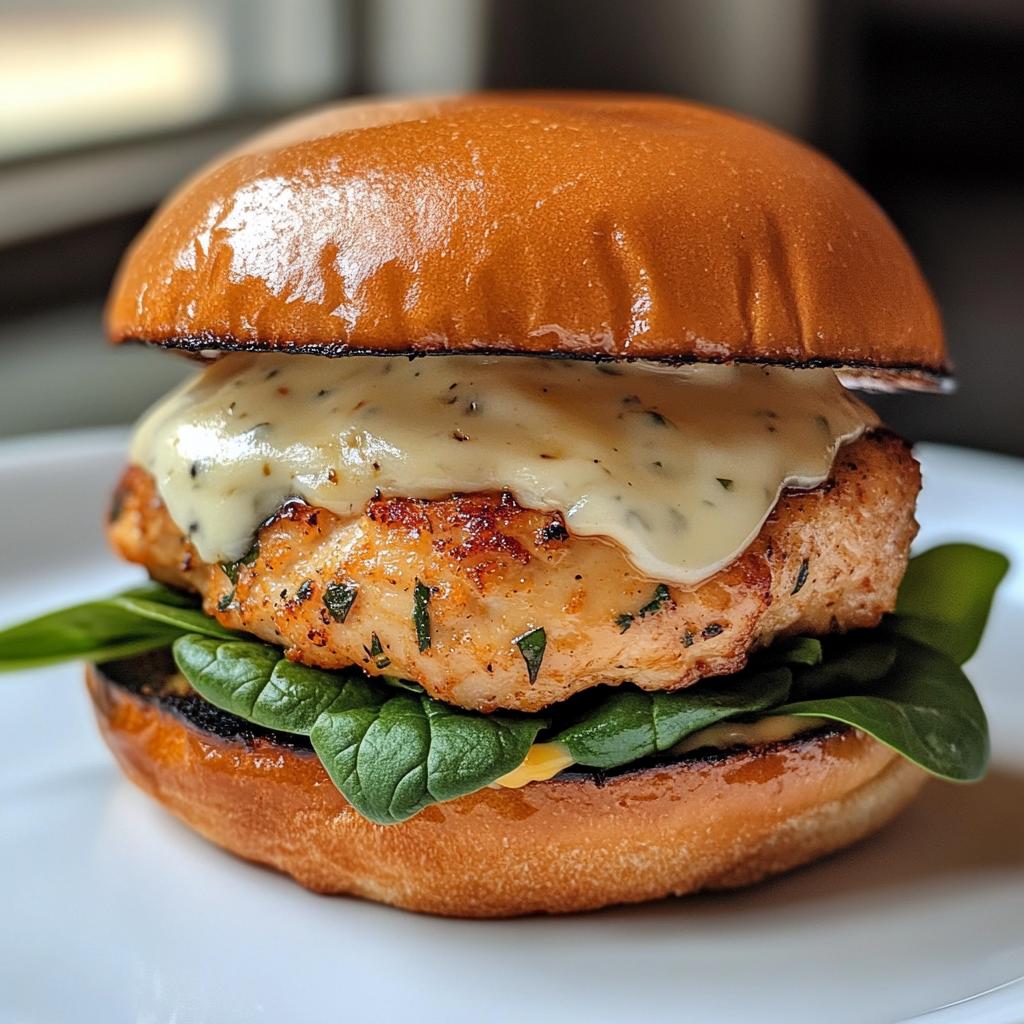 Gesunde Hähnchenburger mit Weißem Cheddar und Spinat