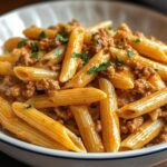 Hackfleisch Rezepte für cremige Pasta mit Gewürzen.