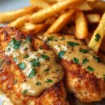 Hähnchenfilet in Würziger Cremiger Knoblauch-Parmesan-Sauce mit Pommes