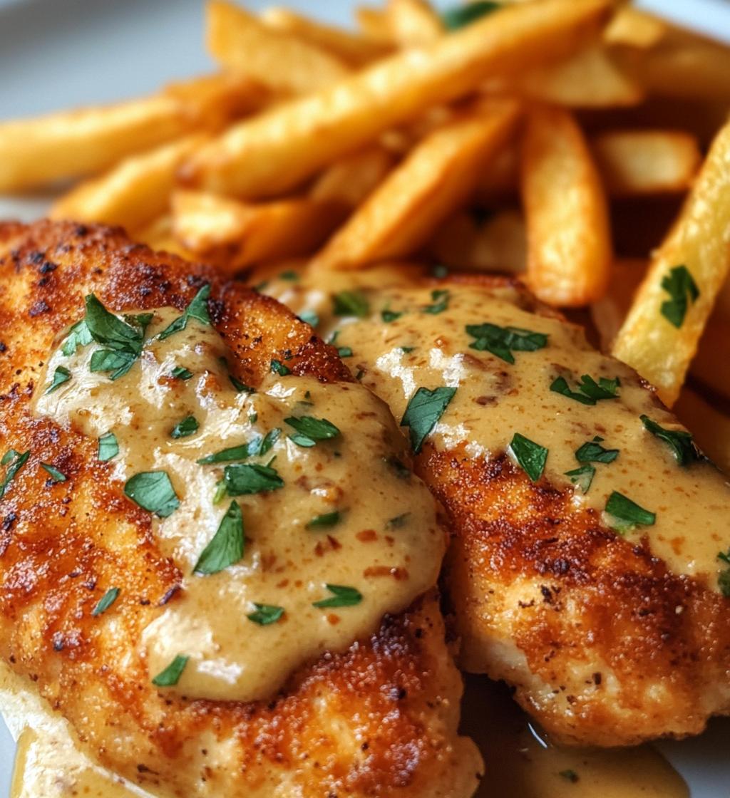 Hähnchenfilet in Würziger Cremiger Knoblauch-Parmesan-Sauce mit Pommes