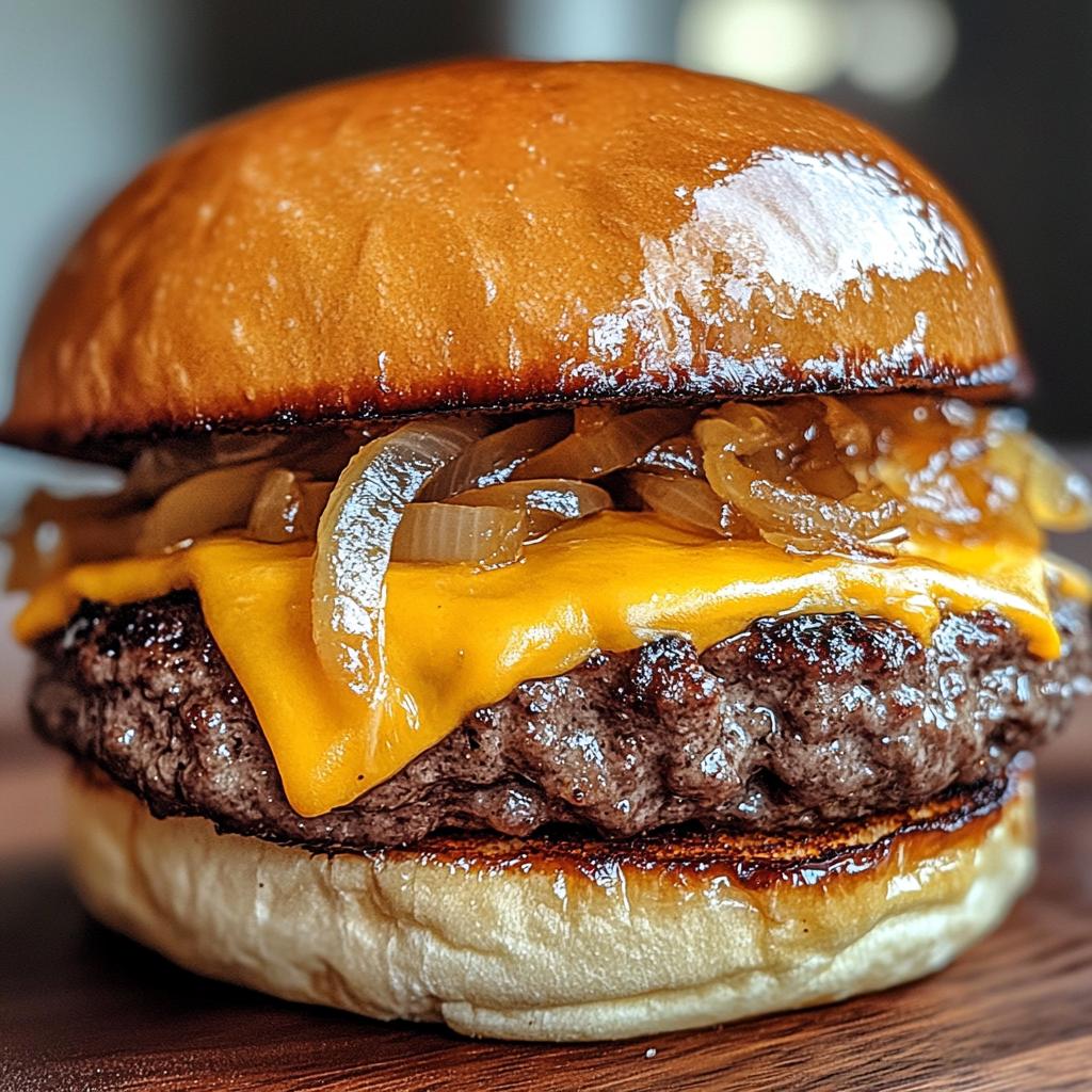 Rinderburger mit Käse und karamellisierten Zwiebeln