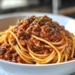 Rindfleisch-Spaghetti mit Tomaten