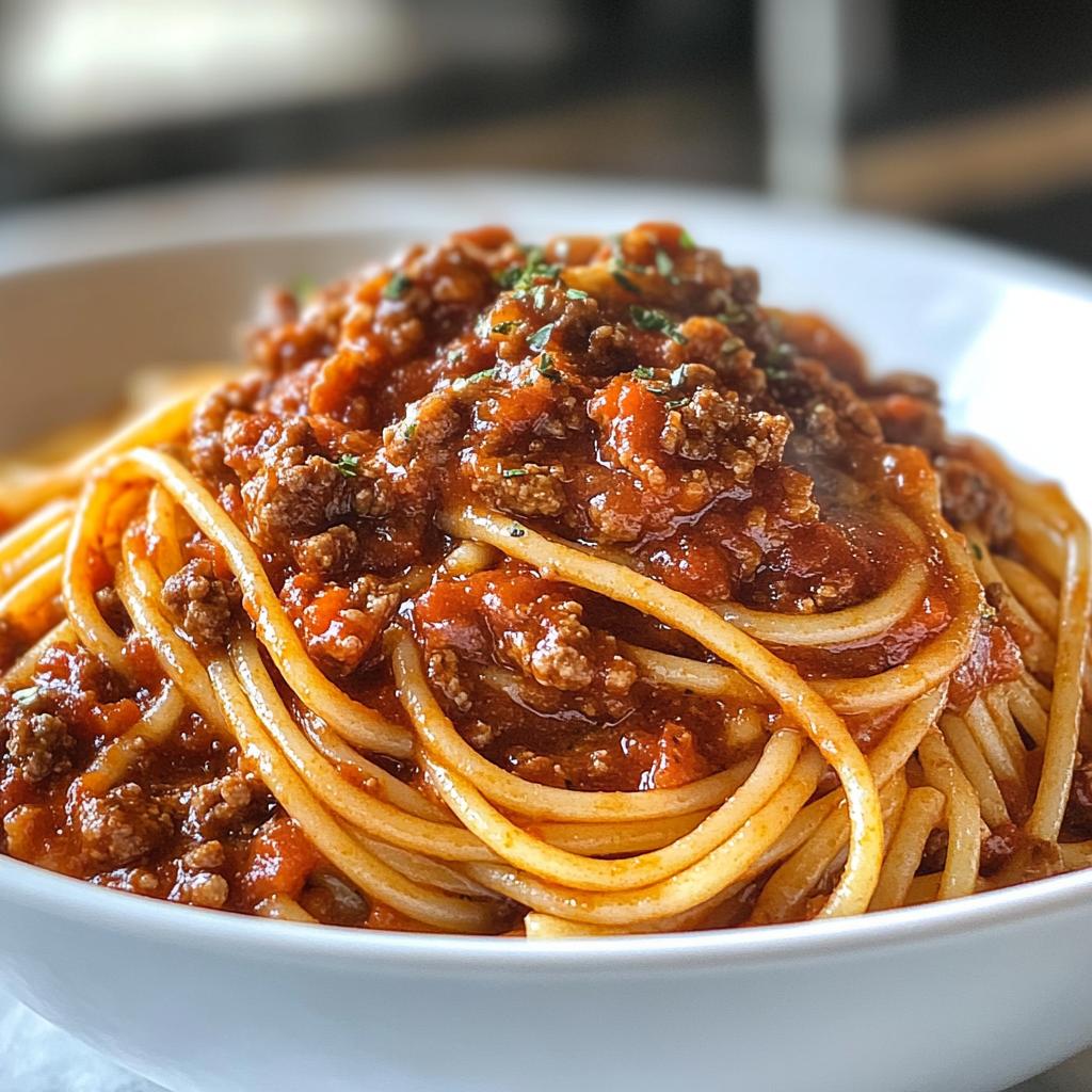 Rindfleisch-Spaghetti mit Tomaten