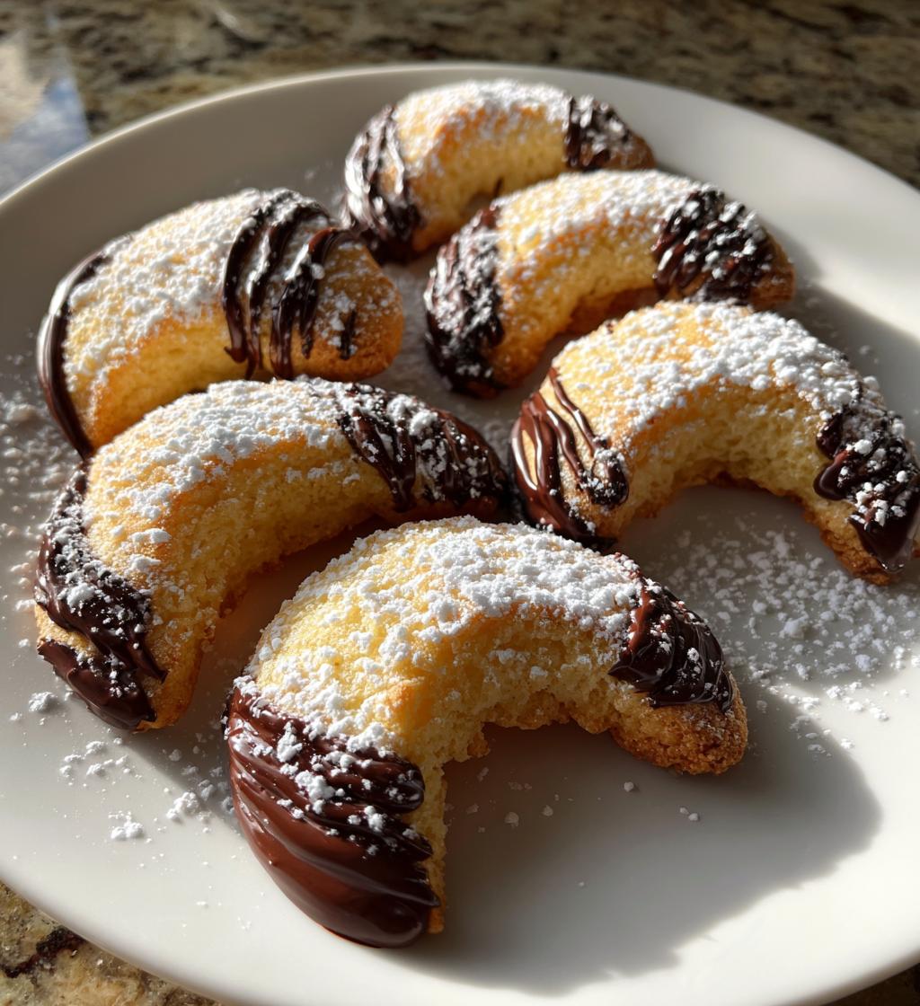 Vanillekipferl mit Schokospitzen für leichte Süße.
