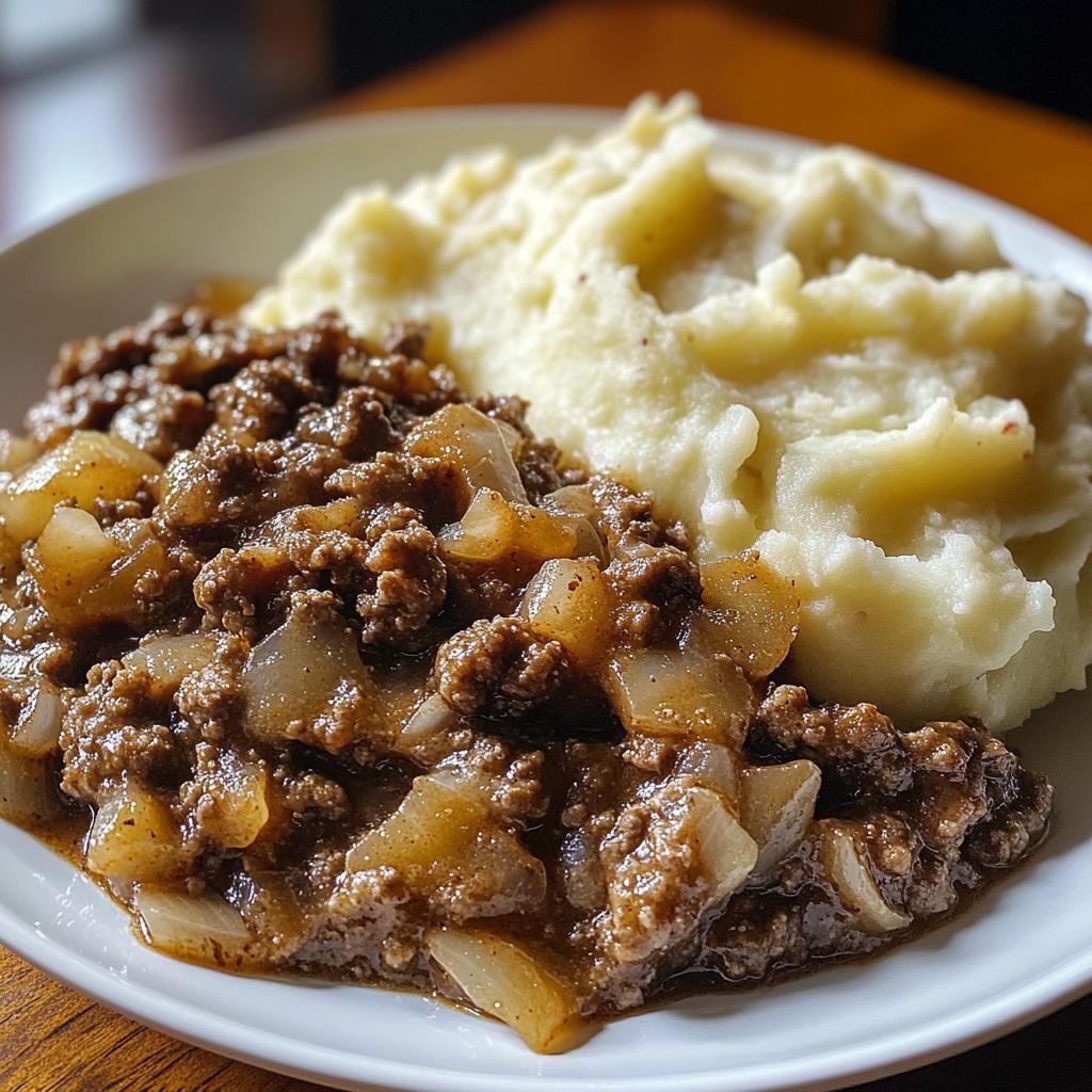 Weihnachtsessen mit würzigem Hackfleisch und Kartoffelpüree.
