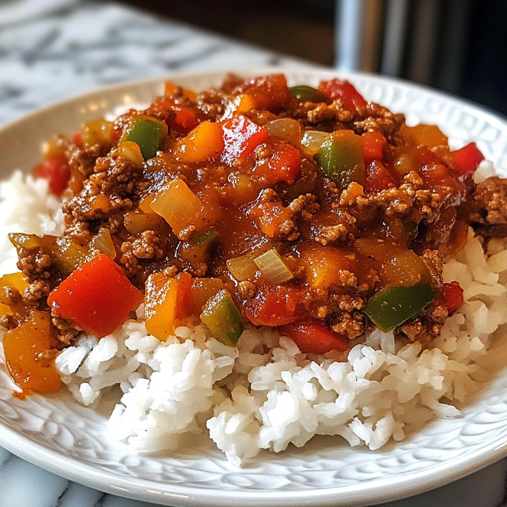 Würzige Hackfleischpfanne mit Reis und Paprika