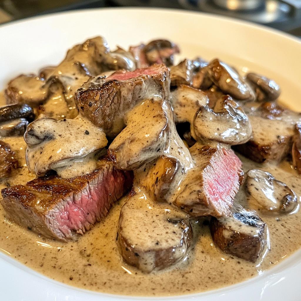 Zarte Steakstücke in Cremiger Knoblauch-Pilzsauce