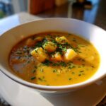 Kartoffelsuppe mit gefrorenen Kartoffelwürfeln