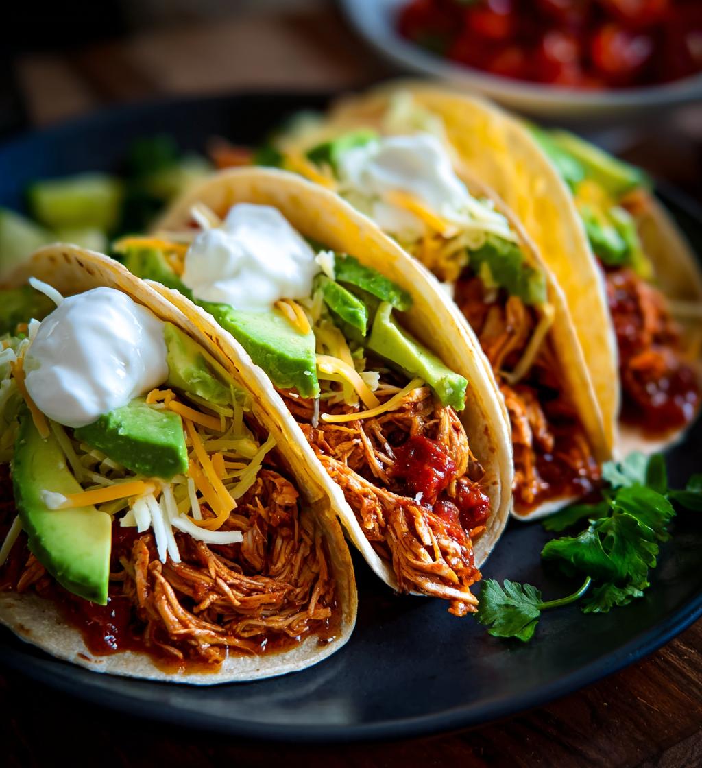 Zerkleinertes Hähnchen-Tacos aus dem Crockpot