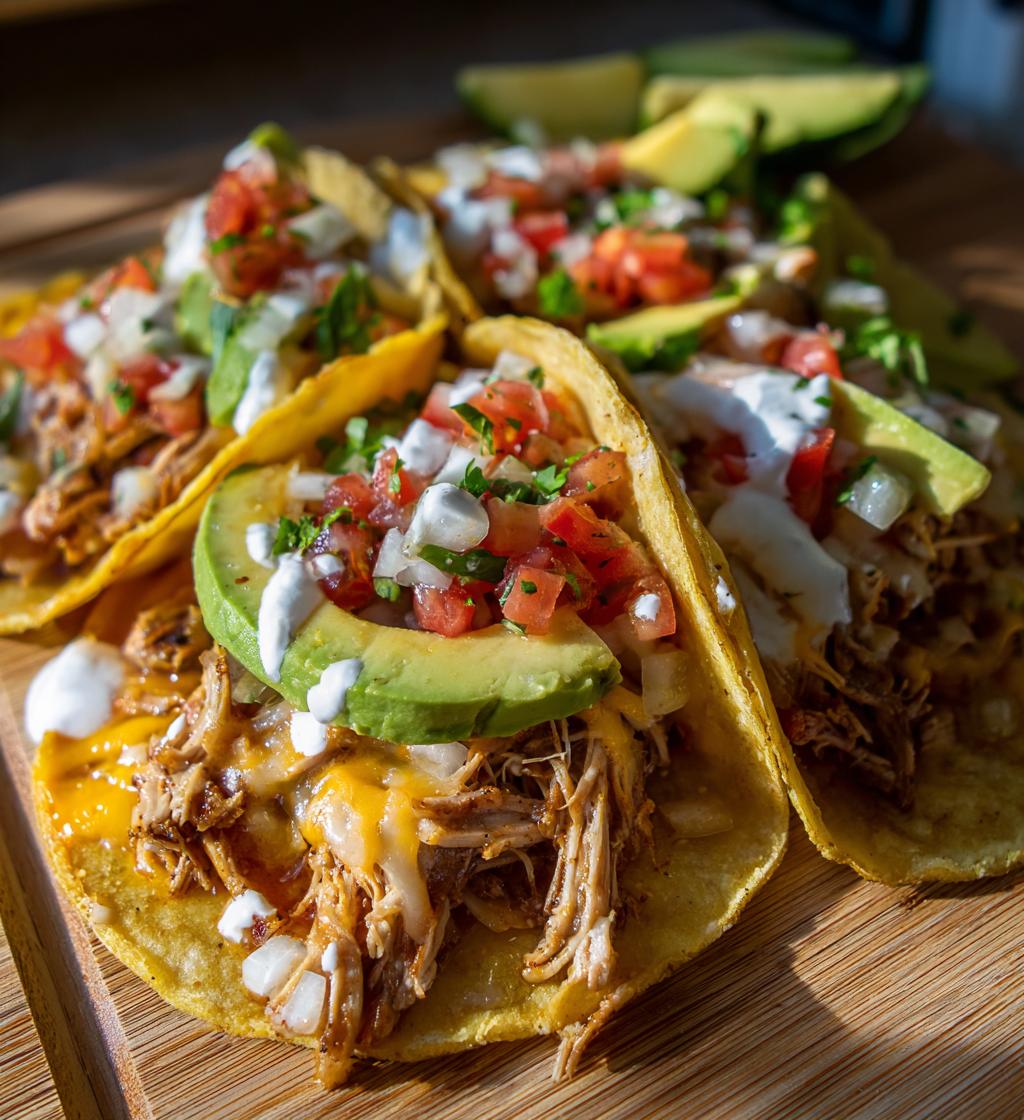 Zerkleinertes Hähnchen-Tacos aus dem Crockpot