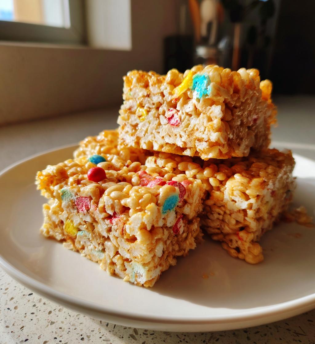 Knusprige Reisriegel mit bunten Marshmallows