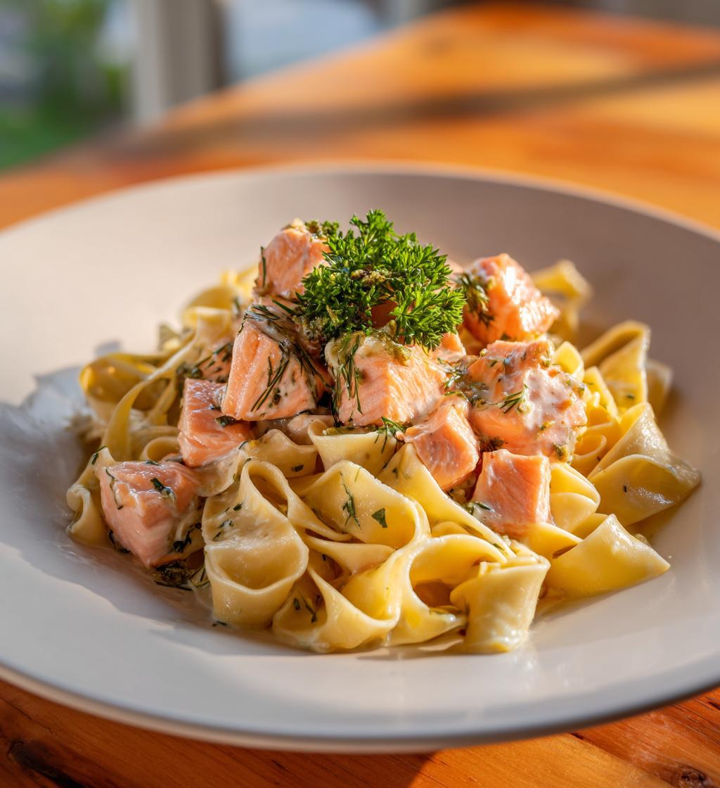 lachs mit bandnudeln