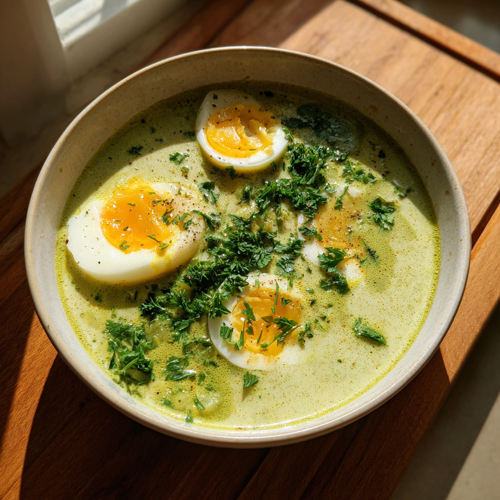 Spargelcremesuppe: Köstlich aus Schalen, Mit Ei