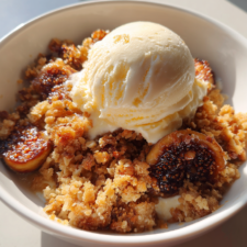 feigen rezepte: Einfacher Feigen-Crumble mit cremigem Vanilleeis